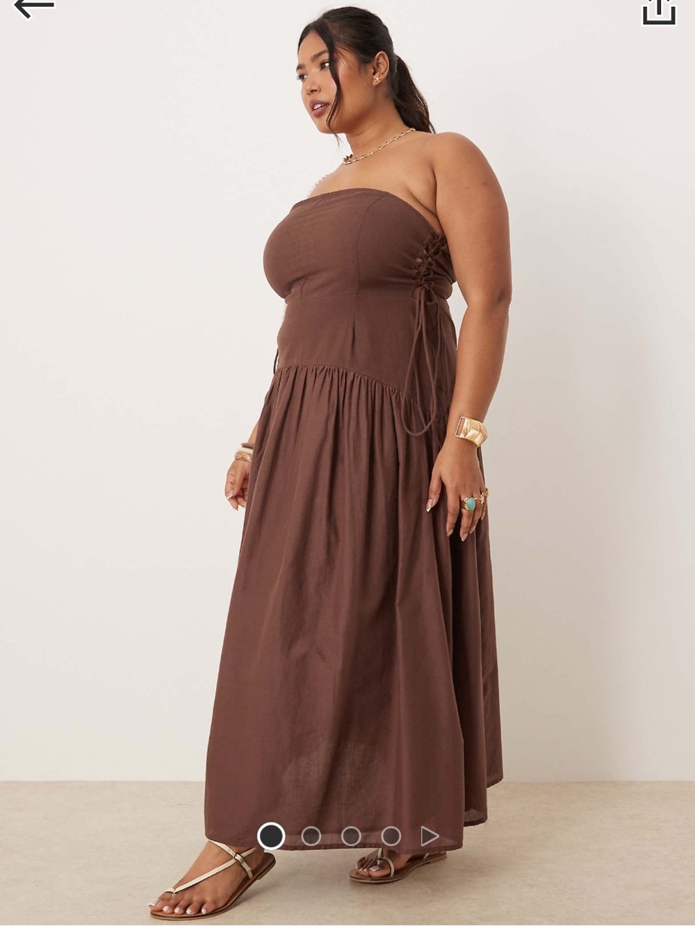 ASOS Design Strapless Brown Drop Waist Dress